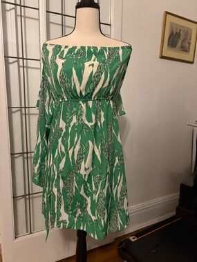 MM Couture Green and White One-Shoulder Printed Dress